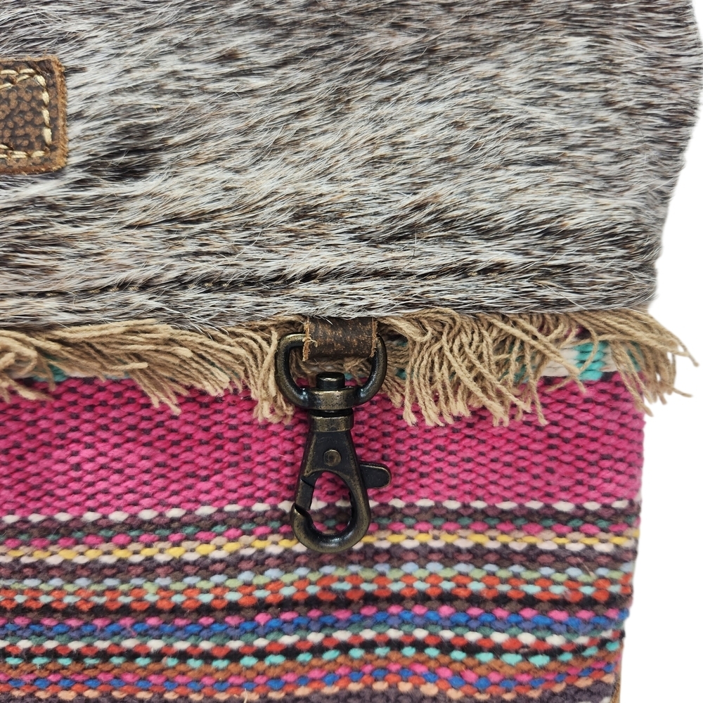 Myra Bag Crossbody Upcycled Canvas Genuine Cowhide Hair Patchwork Boho Leather - Picture 3 of 15